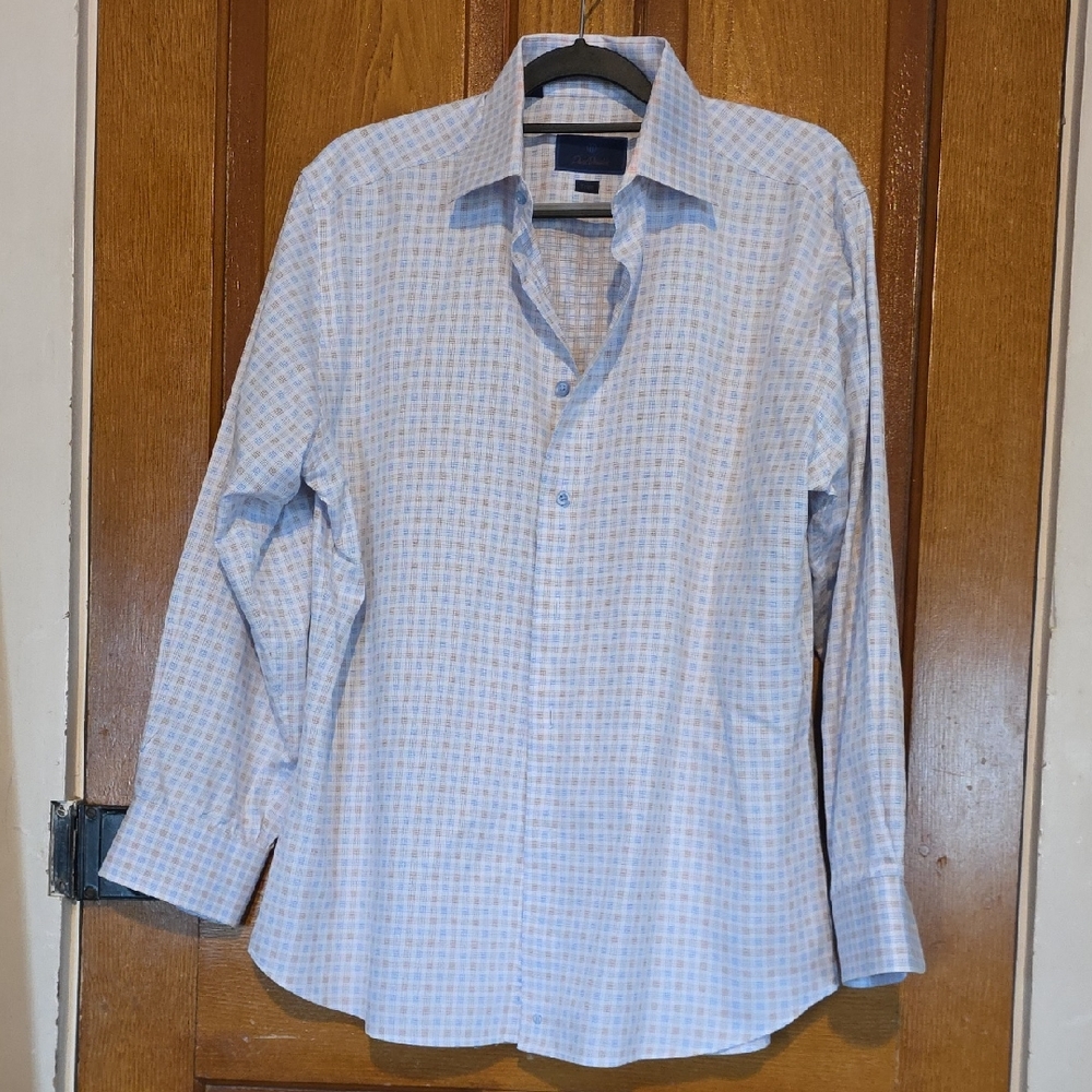 David Donahue Light Blue and White Checkered Shirt